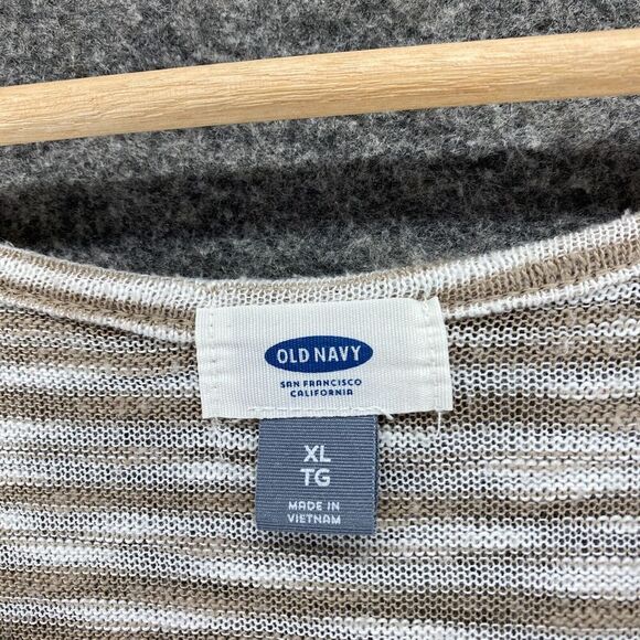 Old Navy T-Shirt Women XL Gray Striped V-Neck Long Sleeve Pullover Breathable - Picture 3 of 6